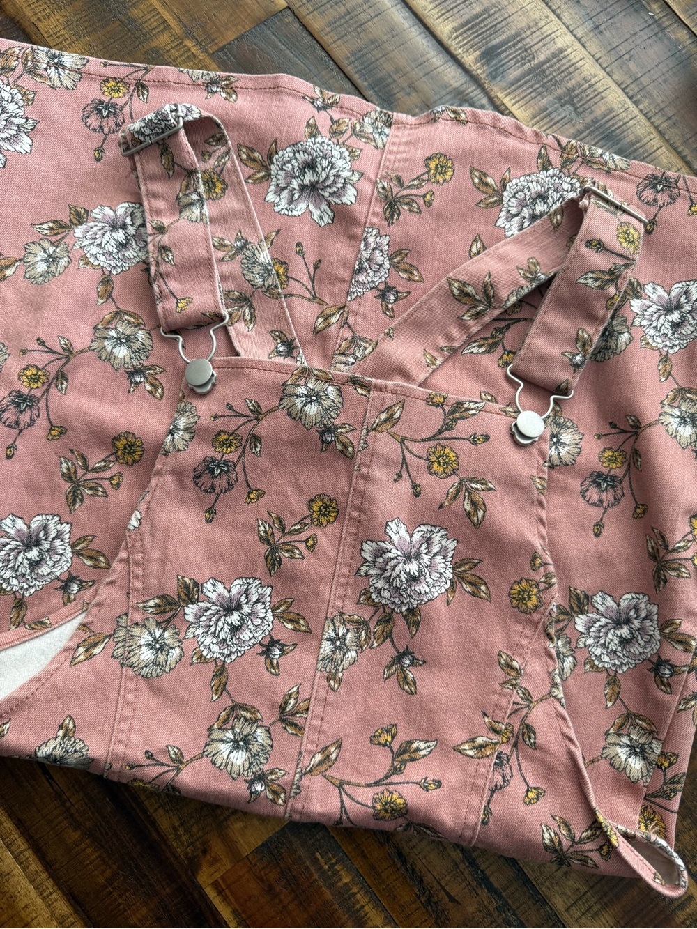 No Boundaries Dusty Rose Floral Overalls with Mustard Accents